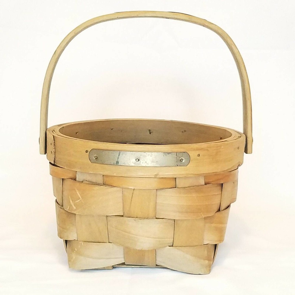 Woven Square Round Basket With Metal Guard on Edges and Handle Well Made